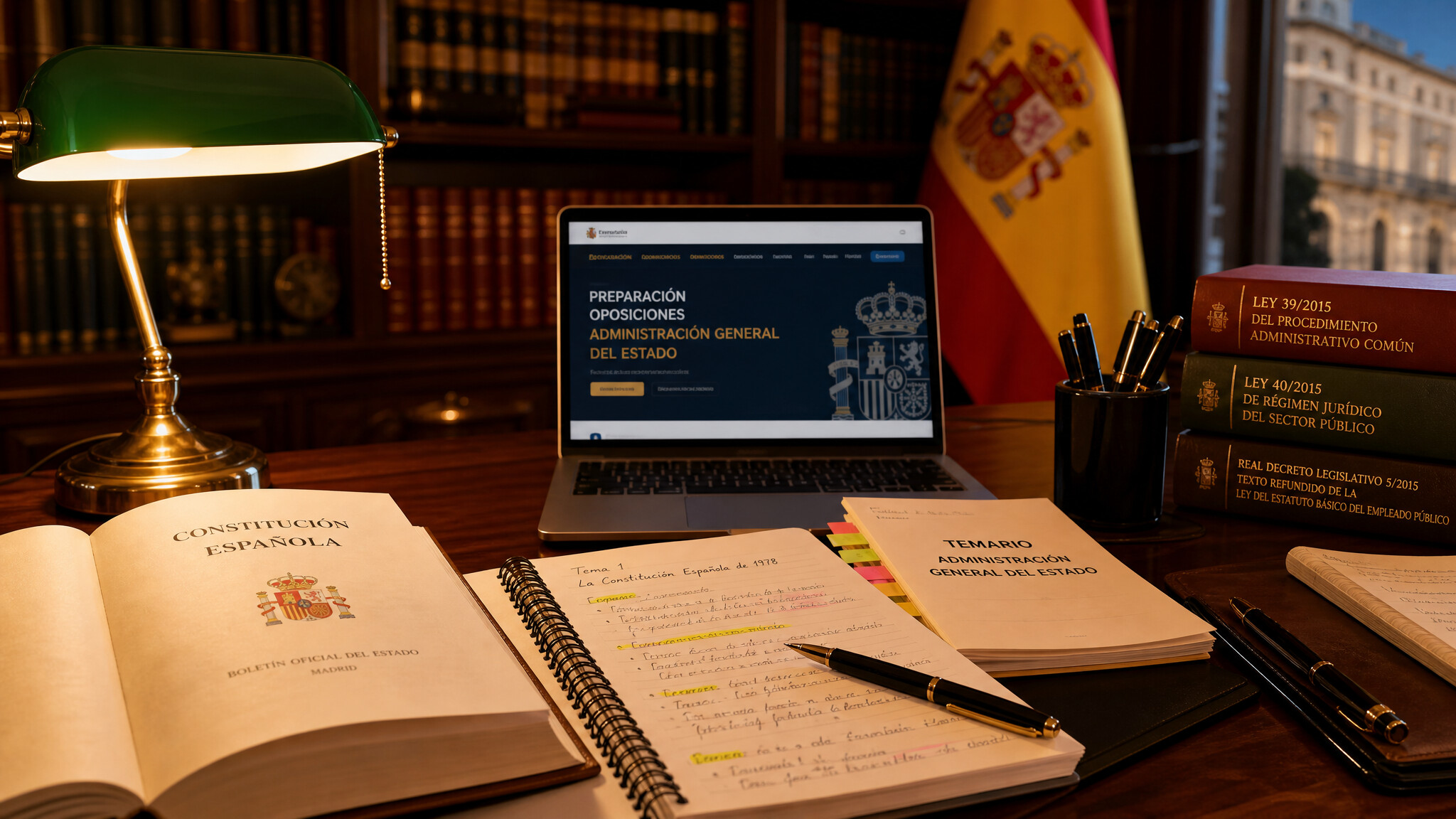 Preparación de oposiciones - escritorio de estudio profesional